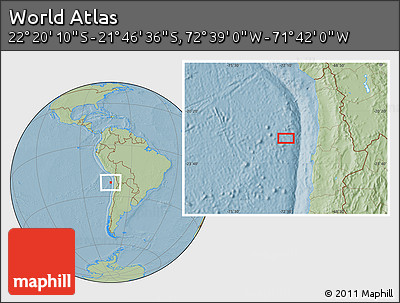 Savanna Style Location Map of the Area around 22° 3' 23" S, 72° 10' 30" W, hill shading