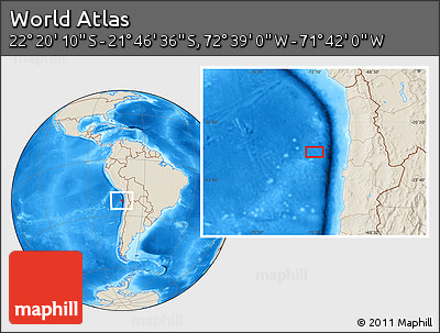 Shaded Relief Location Map of the Area around 22° 3' 23" S, 72° 10' 30" W