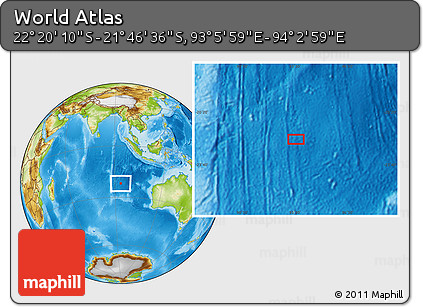 Physical Location Map of the Area around 22° 3' 23" S, 93° 34' 29" E