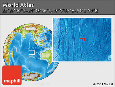 Physical Location Map of the Area around 22° 3' 23" S, 93° 34' 29" E
