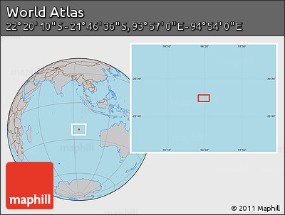 Gray Location Map of the Area around 22° 3' 23" S, 94° 25' 30" E