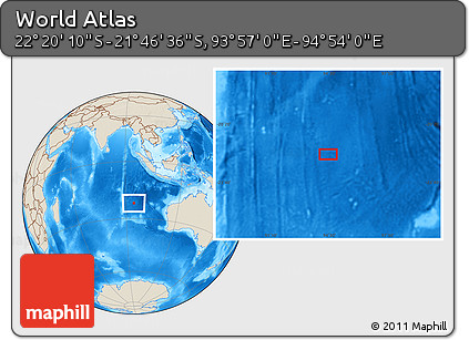 Shaded Relief Location Map of the Area around 22° 3' 23" S, 94° 25' 30" E