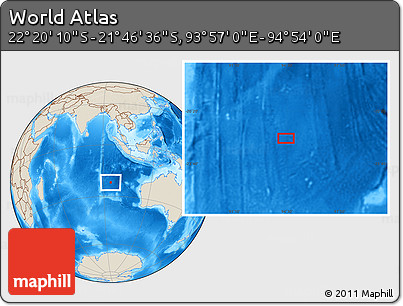 Shaded Relief Location Map of the Area around 22° 3' 23" S, 94° 25' 30" E