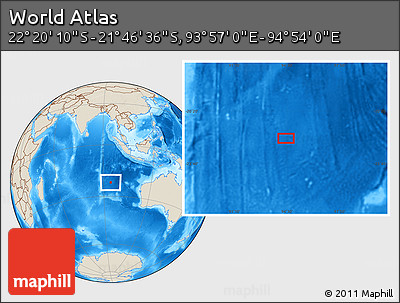 Shaded Relief Location Map of the Area around 22° 3' 23" S, 94° 25' 30" E