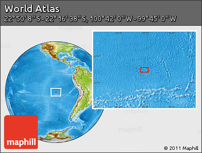 Physical Location Map of the Area around 22° 33' 23" S, 100° 13' 29" W