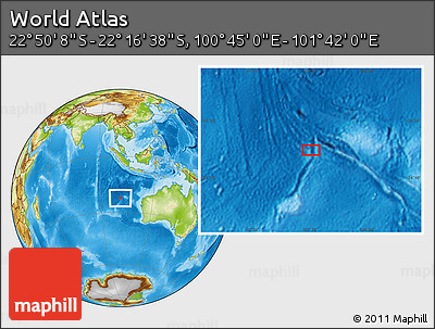 Physical Location Map of the Area around 22° 33' 23" S, 101° 13' 29" E