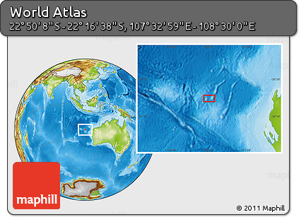 Physical Location Map of the Area around 22° 33' 23" S, 108° 1' 30" E