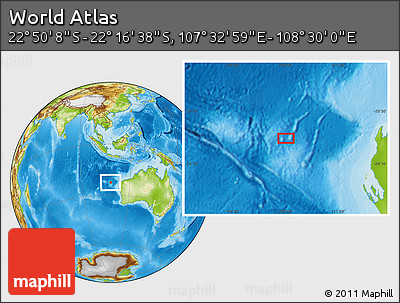 Physical Location Map of the Area around 22° 33' 23" S, 108° 1' 30" E
