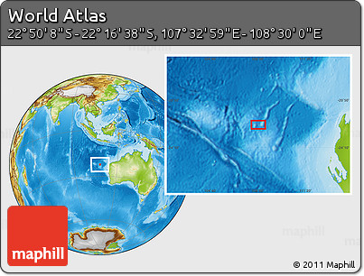 Physical Location Map of the Area around 22° 33' 23" S, 108° 1' 30" E