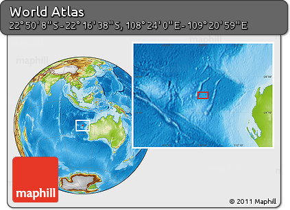 Physical Location Map of the Area around 22° 33' 23" S, 108° 52' 30" E
