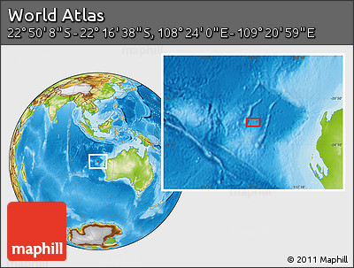 Physical Location Map of the Area around 22° 33' 23" S, 108° 52' 30" E