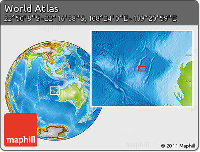 Physical Location Map of the Area around 22° 33' 23" S, 108° 52' 30" E