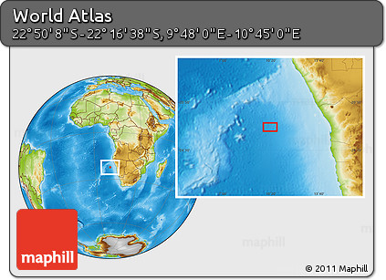 Physical Location Map of the Area around 22° 33' 23" S, 10° 16' 30" E