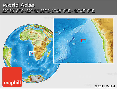 Physical Location Map of the Area around 22° 33' 23" S, 10° 16' 30" E