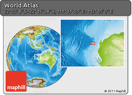 Physical Location Map of the Area around 22° 33' 23" S, 112° 16' 30" E