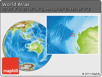 Physical Location Map of the Area around 22° 33' 23" S, 112° 16' 30" E