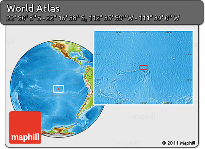 Physical Location Map of the Area around 22° 33' 23" S, 112° 7' 30" W