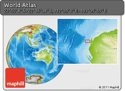 Physical Location Map of the Area around 22° 33' 23" S, 113° 7' 30" E