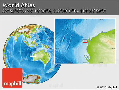 Physical Location Map of the Area around 22° 33' 23" S, 113° 7' 30" E