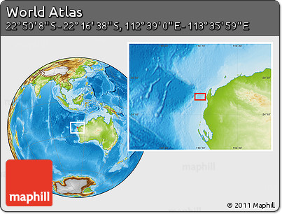 Physical Location Map of the Area around 22° 33' 23" S, 113° 7' 30" E