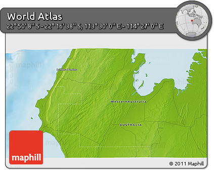 Physical 3D Map of the Area around 22° 33' 23" S, 113° 58' 29" E