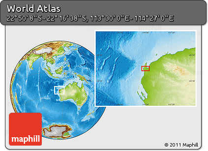 Physical Location Map of the Area around 22° 33' 23" S, 113° 58' 29" E