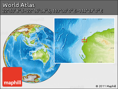 Physical Location Map of the Area around 22° 33' 23" S, 113° 58' 29" E