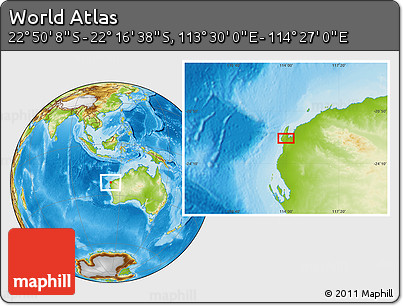 Physical Location Map of the Area around 22° 33' 23" S, 113° 58' 29" E