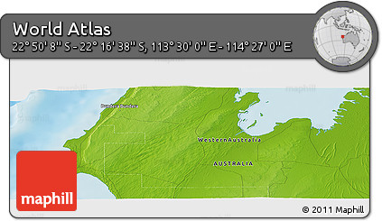 Physical Panoramic Map of the Area around 22° 33' 23" S, 113° 58' 29" E