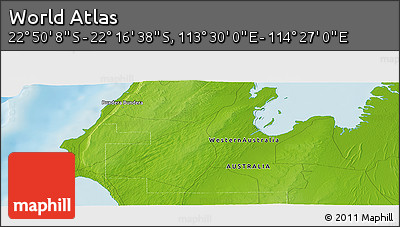 Physical Panoramic Map of the Area around 22° 33' 23" S, 113° 58' 29" E