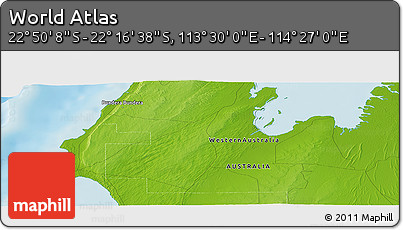 Physical Panoramic Map of the Area around 22° 33' 23" S, 113° 58' 29" E