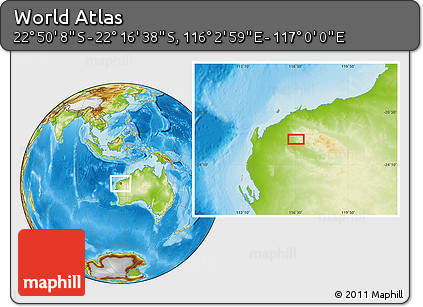 Physical Location Map of the Area around 22° 33' 23" S, 116° 31' 30" E