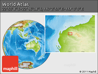 Physical Location Map of the Area around 22° 33' 23" S, 116° 31' 30" E