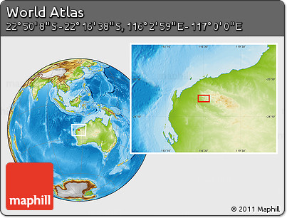 Physical Location Map of the Area around 22° 33' 23" S, 116° 31' 30" E