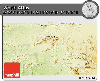 Physical 3D Map of the Area around 22° 33' 23" S, 117° 22' 30" E