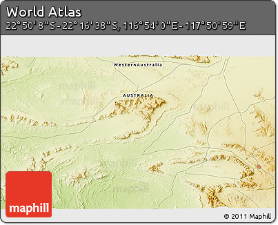 Physical 3D Map of the Area around 22° 33' 23" S, 117° 22' 30" E