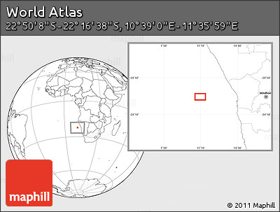 Blank Location Map of the Area around 22° 33' 23" S, 11° 7' 30" E