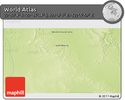 Physical 3D Map of the Area around 22° 33' 23" S, 121° 37' 30" E
