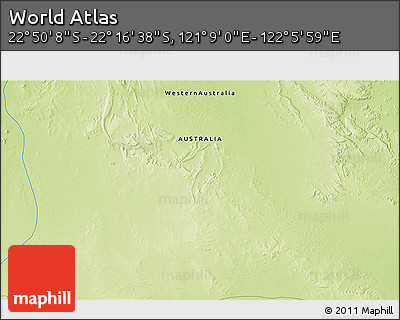 Physical 3D Map of the Area around 22° 33' 23" S, 121° 37' 30" E