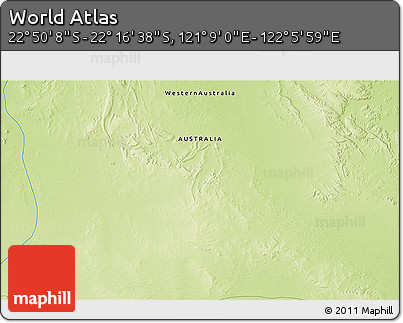 Physical 3D Map of the Area around 22° 33' 23" S, 121° 37' 30" E