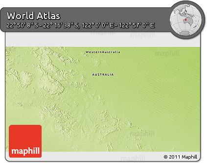 Physical 3D Map of the Area around 22° 33' 23" S, 122° 28' 29" E