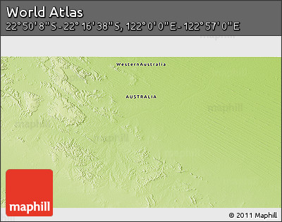 Physical 3D Map of the Area around 22° 33' 23" S, 122° 28' 29" E