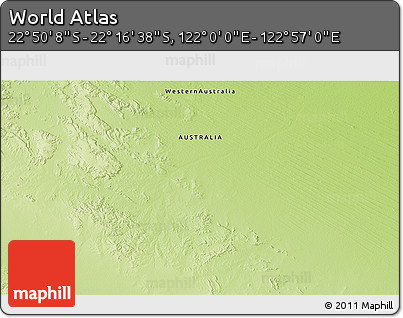 Physical 3D Map of the Area around 22° 33' 23" S, 122° 28' 29" E
