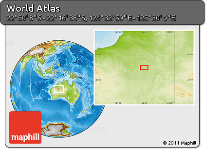 Physical Location Map of the Area around 22° 33' 23" S, 125° 1' 30" E