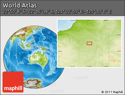 Physical Location Map of the Area around 22° 33' 23" S, 125° 1' 30" E