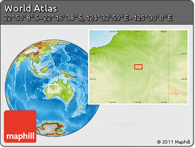 Physical Location Map of the Area around 22° 33' 23" S, 125° 1' 30" E