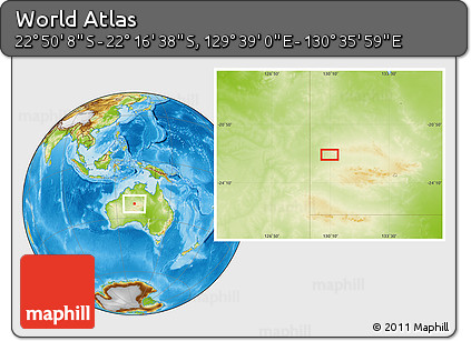 Physical Location Map of the Area around 22° 33' 23" S, 130° 7' 30" E
