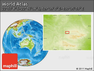 Physical Location Map of the Area around 22° 33' 23" S, 130° 7' 30" E