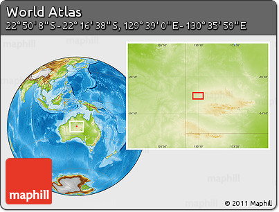 Physical Location Map of the Area around 22° 33' 23" S, 130° 7' 30" E