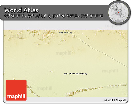 Physical 3D Map of the Area around 22° 33' 23" S, 131° 49' 29" E